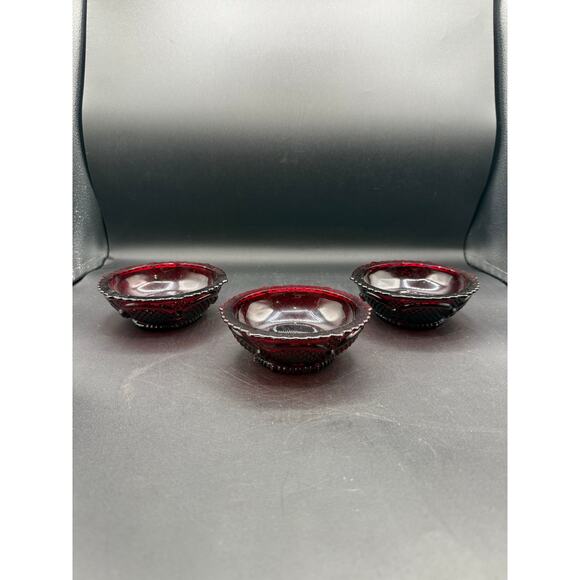 Vintage Avon Cape Cod Ruby Red Glass 5" Berry Bowls, Set of 3 - Picture 1 of 7